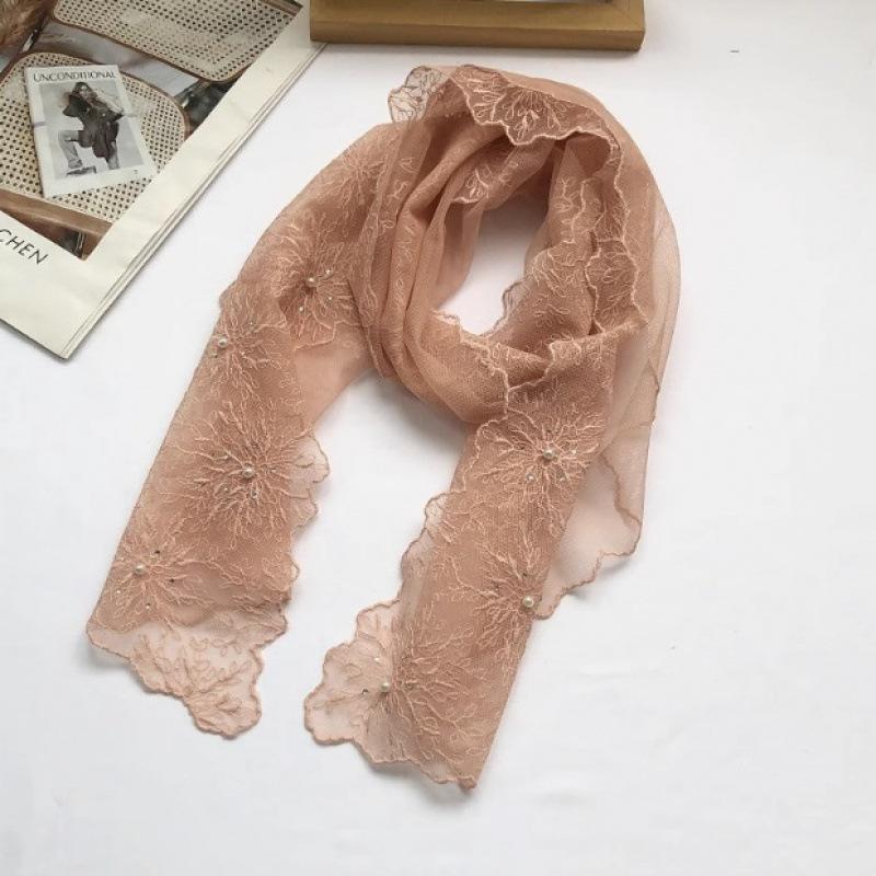 Elegant Literary Retro Dirty Dye Trendy Lace Silk Scarf Women's Versatile Decorative Collar Sunscreen Shawl Spring Summer Thin
