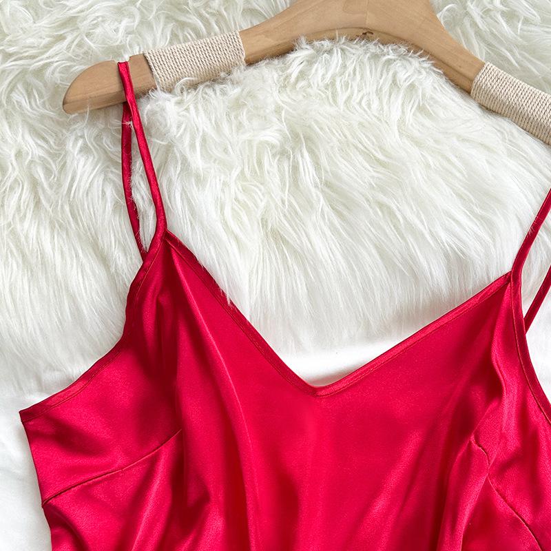 Women's Backless Spaghetti Strap Imitation Silk Pajamas Set - Casual, Fashionable, Sexy Shorts Lounge Wear