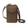 Whatna Antique-Tanned Natural Cowhide Leather Mini Shoulder Bag for Men and Women, PochettePurse, Mini Body Bag, Long Wallet, RFID-Proof, YKK Zipper,