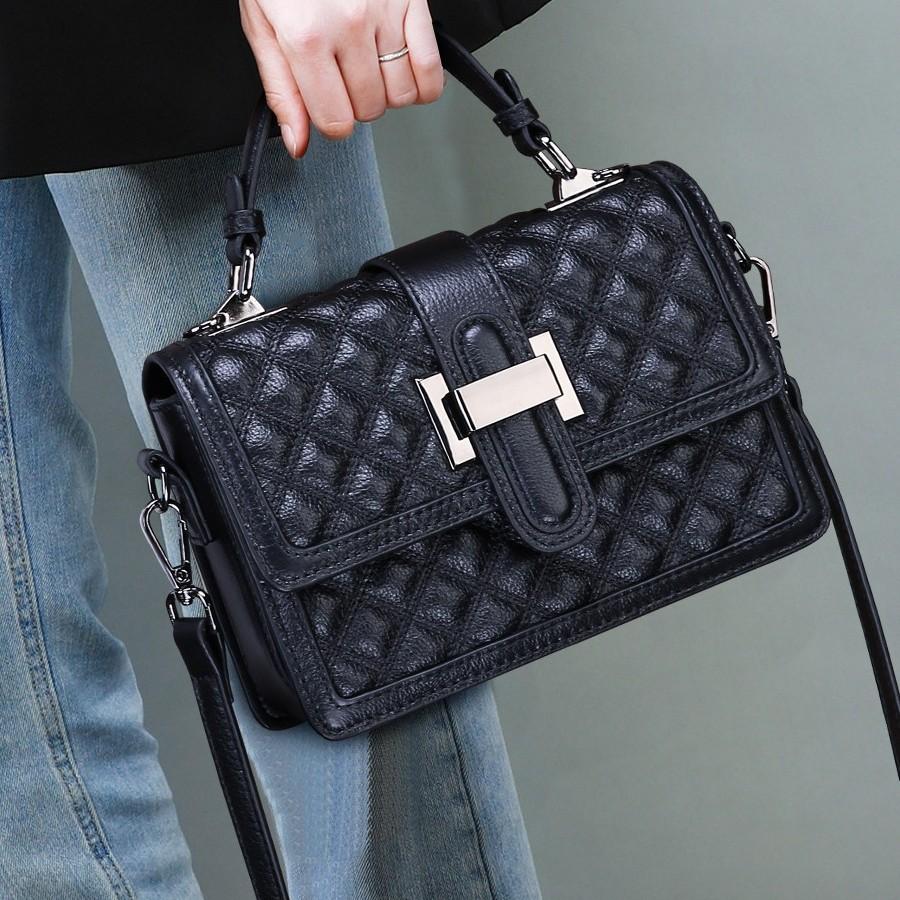 Women's Summer Genuine Leather Handbag 2025 New Trendy Fashionable Versatile Textured Quilted Crossbody Bag
