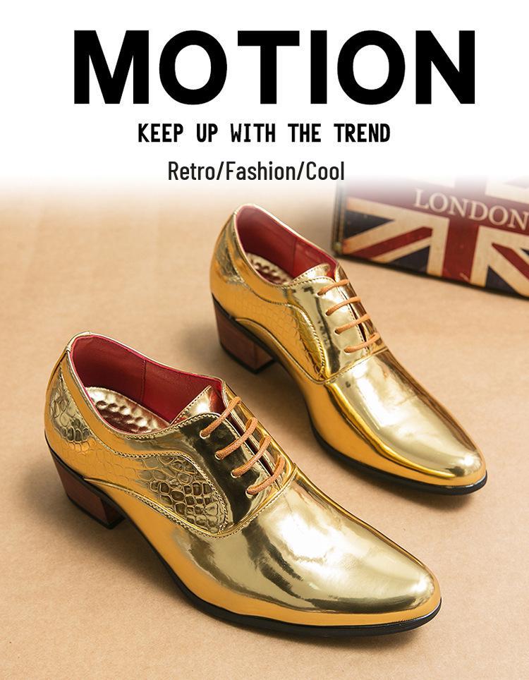 Men's Gold Pointed High Heel Leather Boots - Large Size, Retro Business Casual for Spring and Autumn