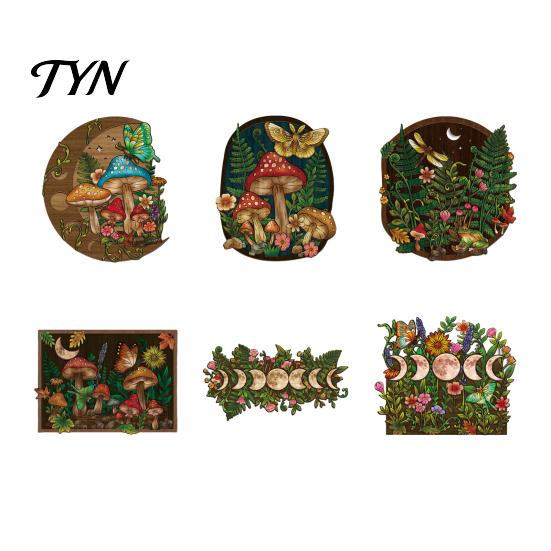 Rustic Bedroom Decor Boho Moon Mushroom Wall Hanging Decor, Vintage Forest Multi-Layer Wooden Plaque, Floral Nature Inspired Art Butterfly Themed