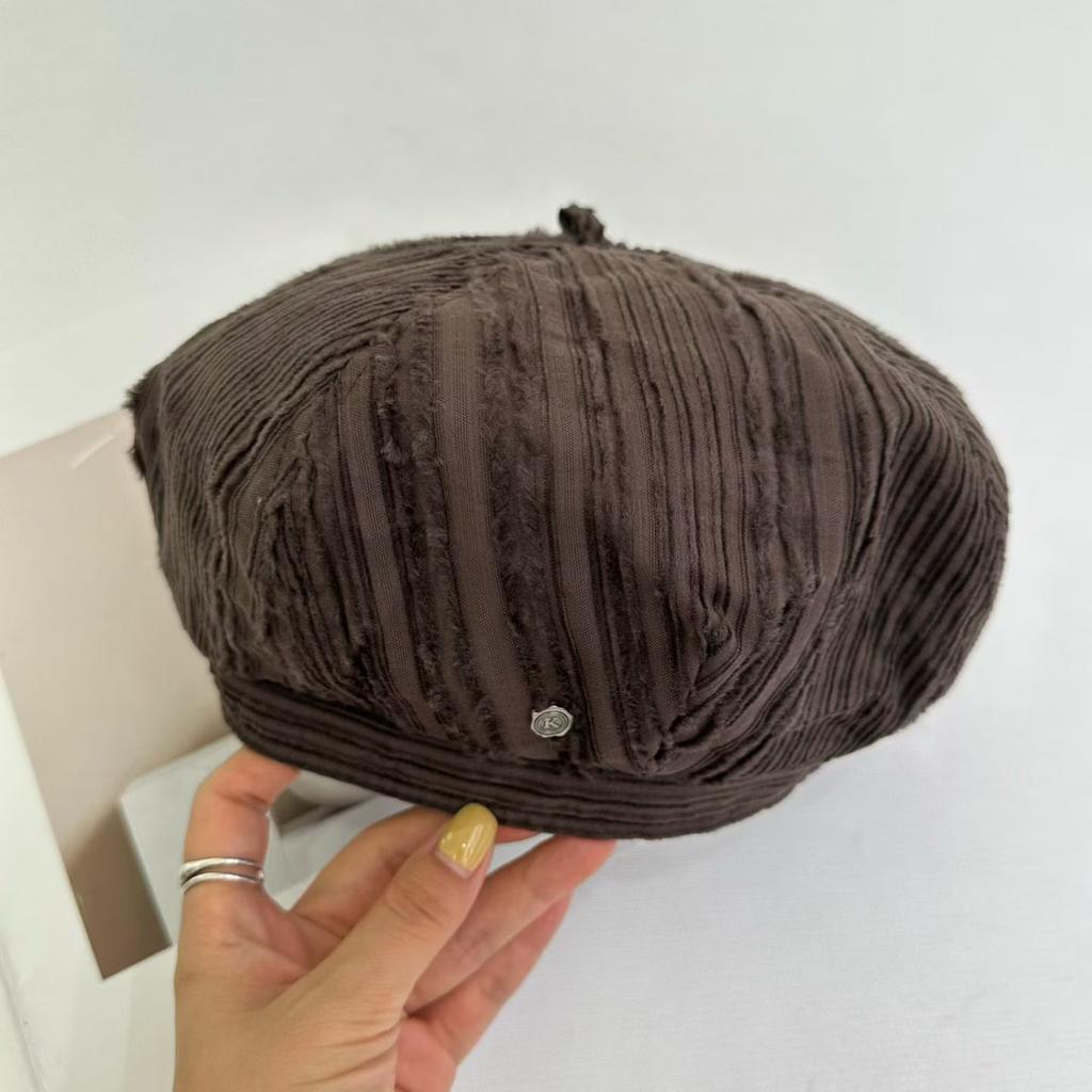 Retro Plaid Pumpkin Hat Octagonal Hat Shows a Small Face, New Versatile Big Version Newsboy Hat Beret Spring and Summer
