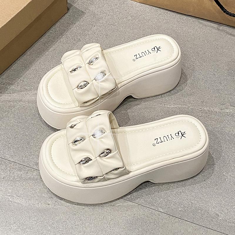 Fashion 8CM Summer High Platform Women Sandals Wedge Heels Slippers Crystal New Beach Outside Chunky Sandals Comfort Casual Slides Woman