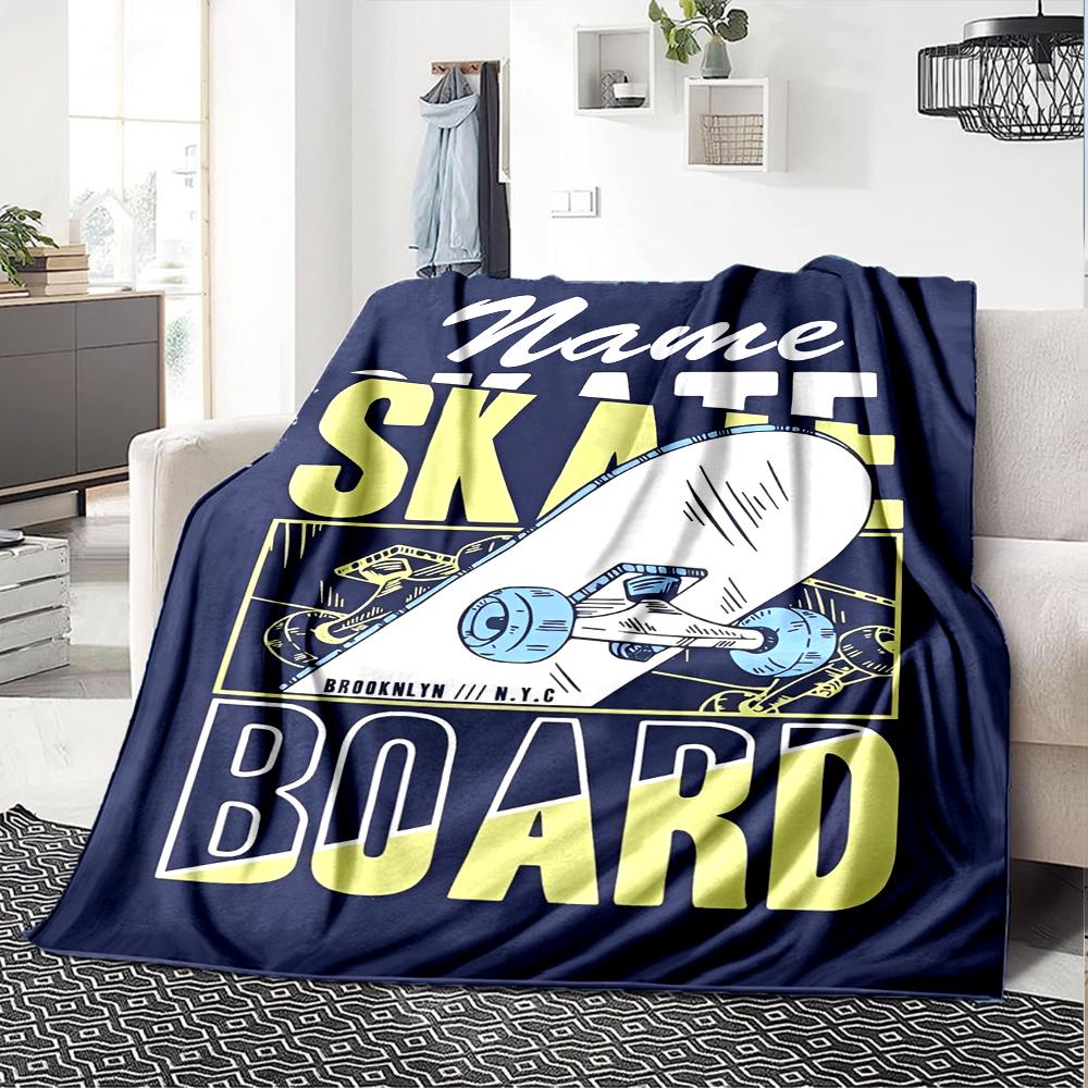 Custom Name skateboard Theme Printed Blanket - Perfect for Couch, Bed, Travel & Outdoor Use | Machine Washable, Cozy & Durable.
