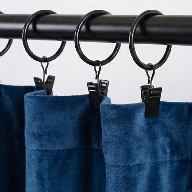 Pack of 40 Multipurpose Black Curtain Rings with Clips for Curtain Rod Steel Drapery Hangers Easy Setups for Home Decors