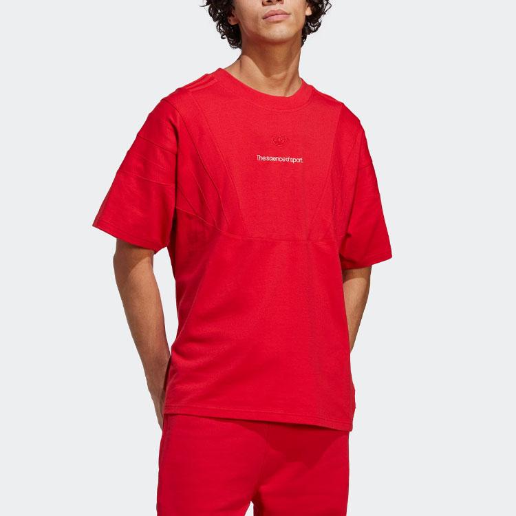 Adidas Originals Blue Version Logo Letter Print Embroidered Crew Neck Short Sleeve T-Shirt Men T-Shirts Light-Crimson IA2423