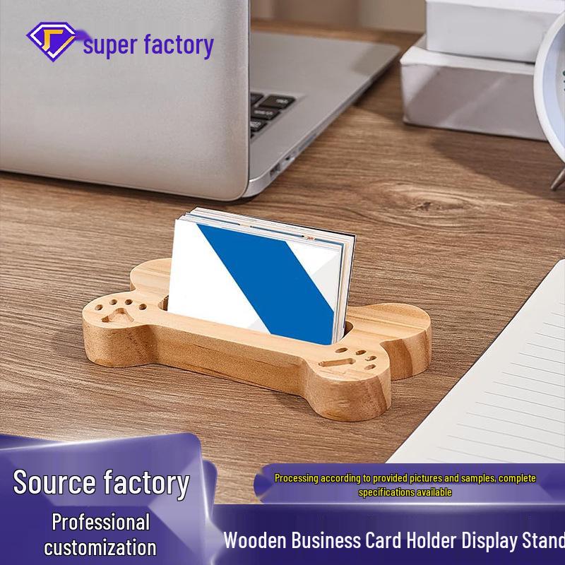 Wooden Dog Bone Business Card Holder with Paw Print Design