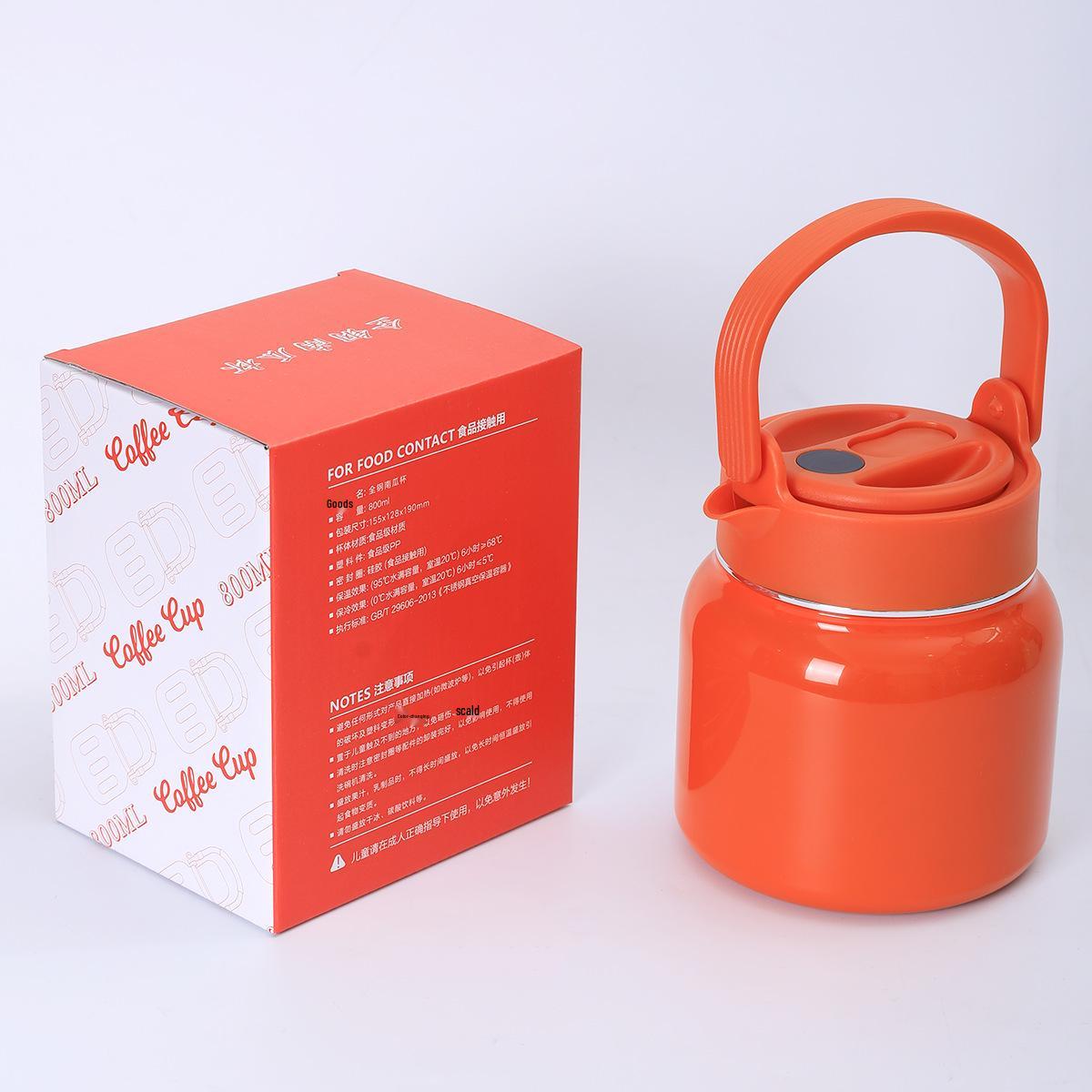 

Portable 316 Stainless Steel Thermal Cooker - Large Capacity Insulated Lunch Box & Porridge Pot for Home or Office 1000 ML оранжевый