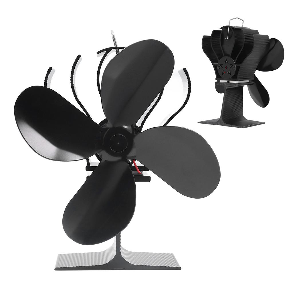 4 Blade Fireplace Fan Aluminium Alloy Heat Powered High Temperature Resistant Stove Fan for Home
