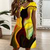 Ladies V Neck Elegant Lotus Floral Printed Plus Size Summer Short Sleeve Gown