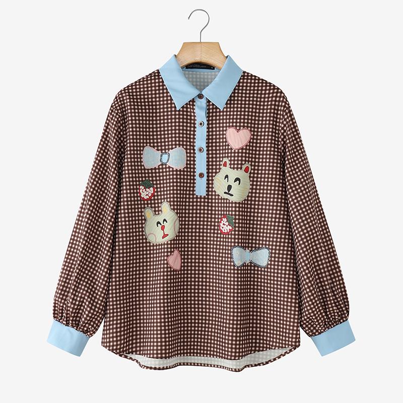 ZANZEA Women Casual Turn Down Collar Long Sleeve Plaid Print Blouse