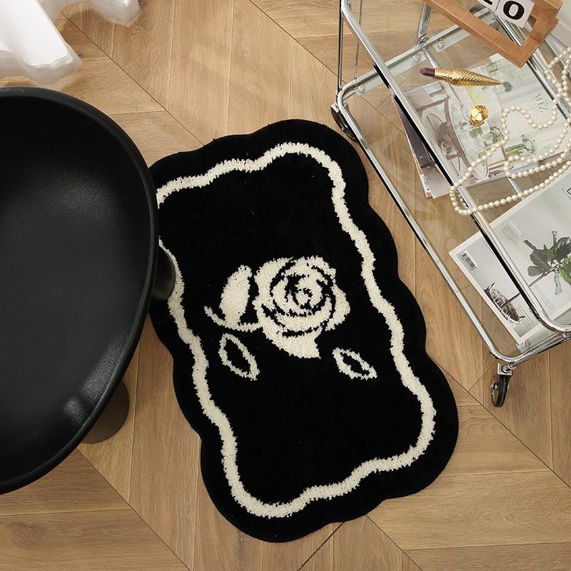 Ins Style Black White Bathroom Absorbent Rug Thick Fluffy Non Slip Bath Mat