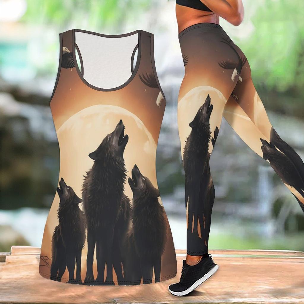 Wzór Lojalnych Zwierząt Strój do Jogi dla Kobiet Modne Legginsy Treningowe Fitness Sportowy Codzienny Zestaw do Jogi Sportowy Garnitur