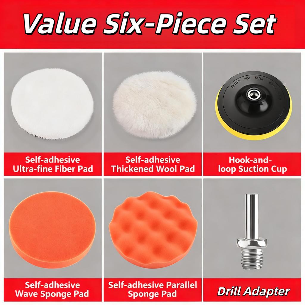 6-Piece Set of Car Waxing Craft Sponge Polishing Machine Angle Grinder Polishing Disc Tool Set, Round Polishing Craft