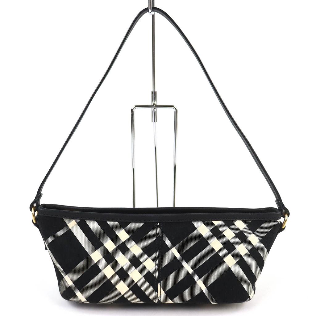 Great BURBERRY Shoulder Bag Check Pattern Leather Canvas Mini Bag black 8095295 Used