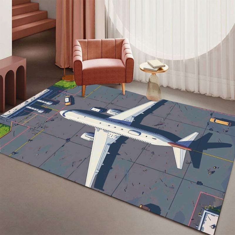 Airplane Runway Pattern Carpet 3D Aircraft Rug for Living Room Kids Room Home Decor Non-slip Lounge Sofa Floor Mat