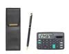 Pen Case with Mini Calculator and Epoxy Rotating Ballpoint Pen Eco-leather Set, Blue, T23-D-BR-B-WD002-L