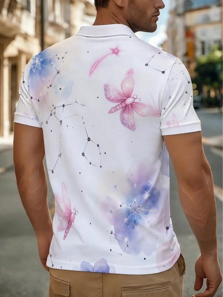 [Printed Design – Not Textured] Men'S Golf Polo Shirt with Butterfly Pattern, Lightweight And Breathable, Suitable for Casual Occasions. Ideal for
