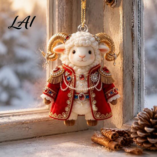 Christmas Party Supplies 2027 New Year Sheep Ornament 2D Acrylic Tree Pendant Xmas Hanging Pendants with String Chinese Zodiac Goat Decor,
