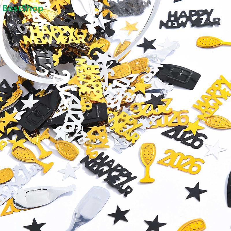 2026 Zlatý Šťastný Nový Rok Konfety Rozsyp na Stůl Třpytky Láhev Vína Silvestrovská Párty Výročí Dekorace Potřeby
