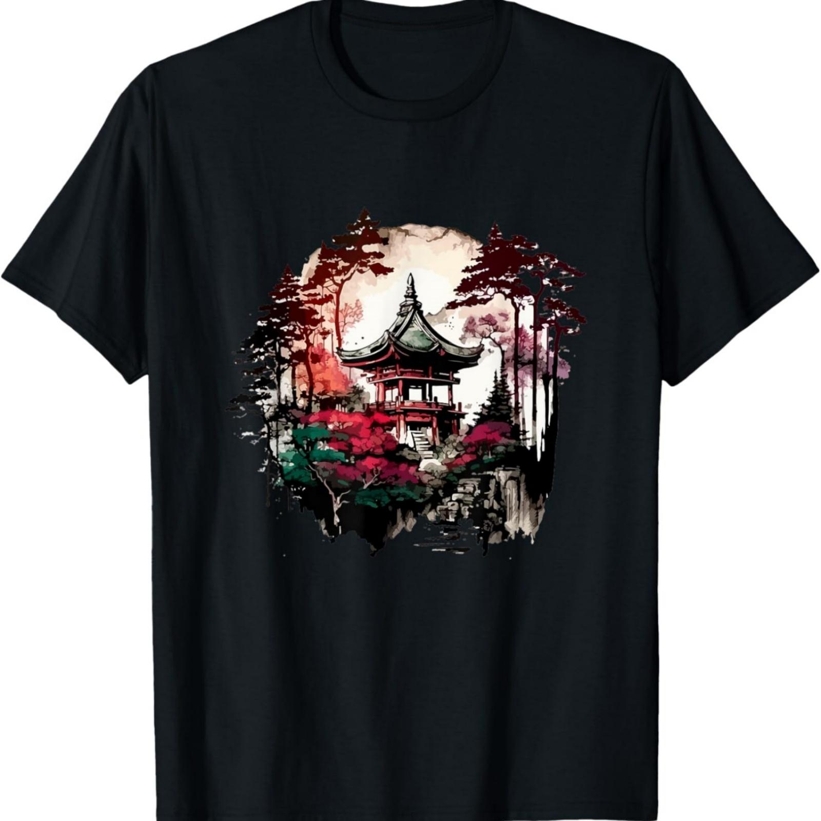 Япония - Древний храм - Скала - Лес - Водопад Футболка XXXXXL разноцветный