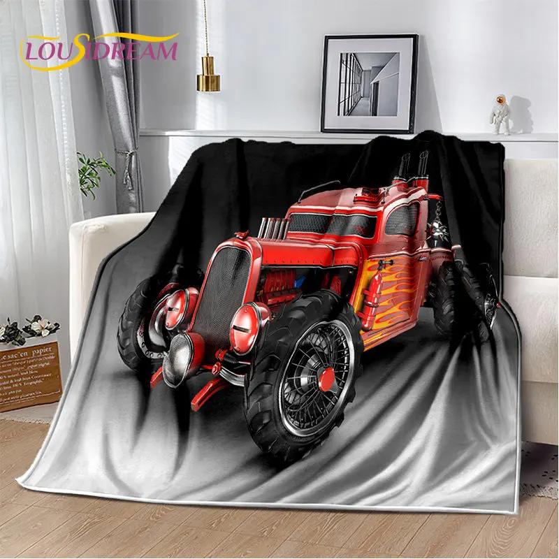 Car Tractor Truck Series Pattern Soft Plush Blanket,Flannel Blanket Throw Blanket for Living Room Bedroom Bed Sofa Picnic Cover