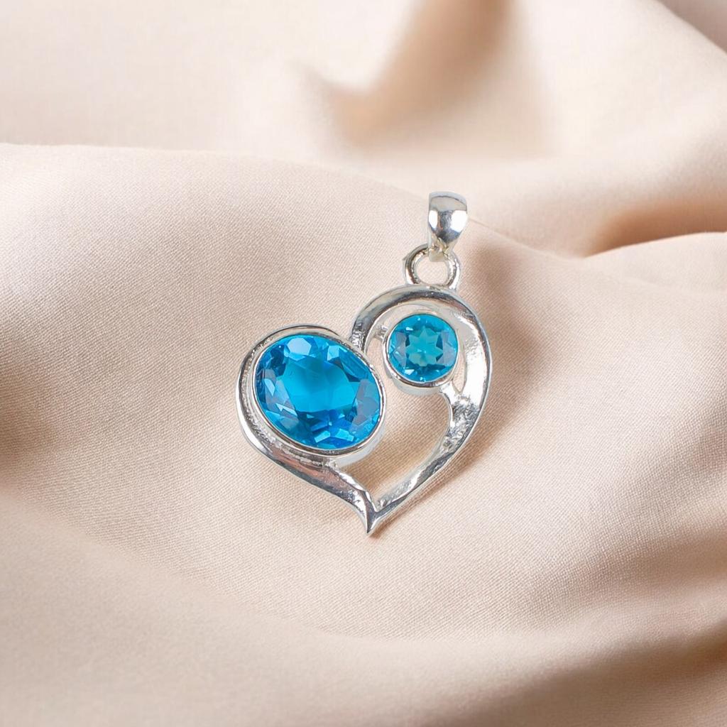 Swiss Blue Topaz  Gemstone 925 Sterling Silver Jewelry Pendant Gift For Her CP-3-3