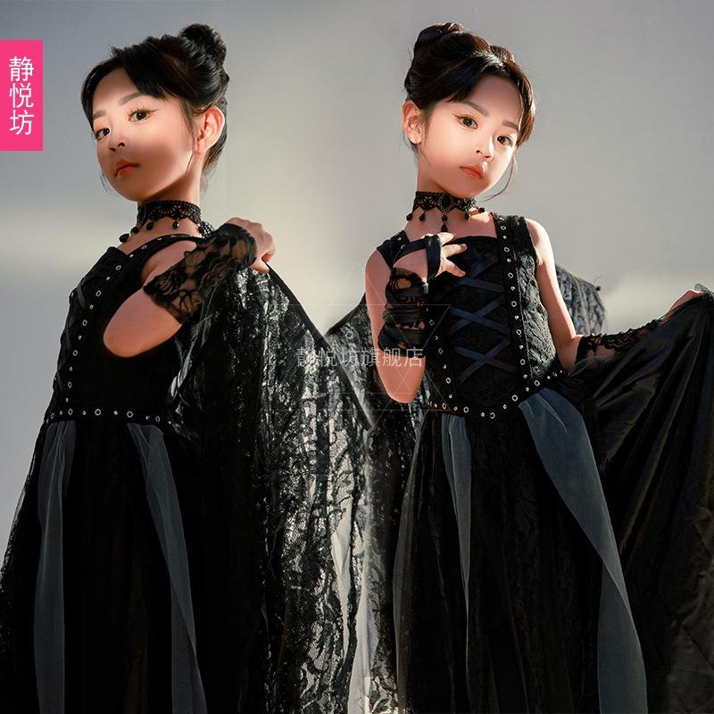 Halloween children's night elf angel dress stage catwalk T-table black devil performance dress