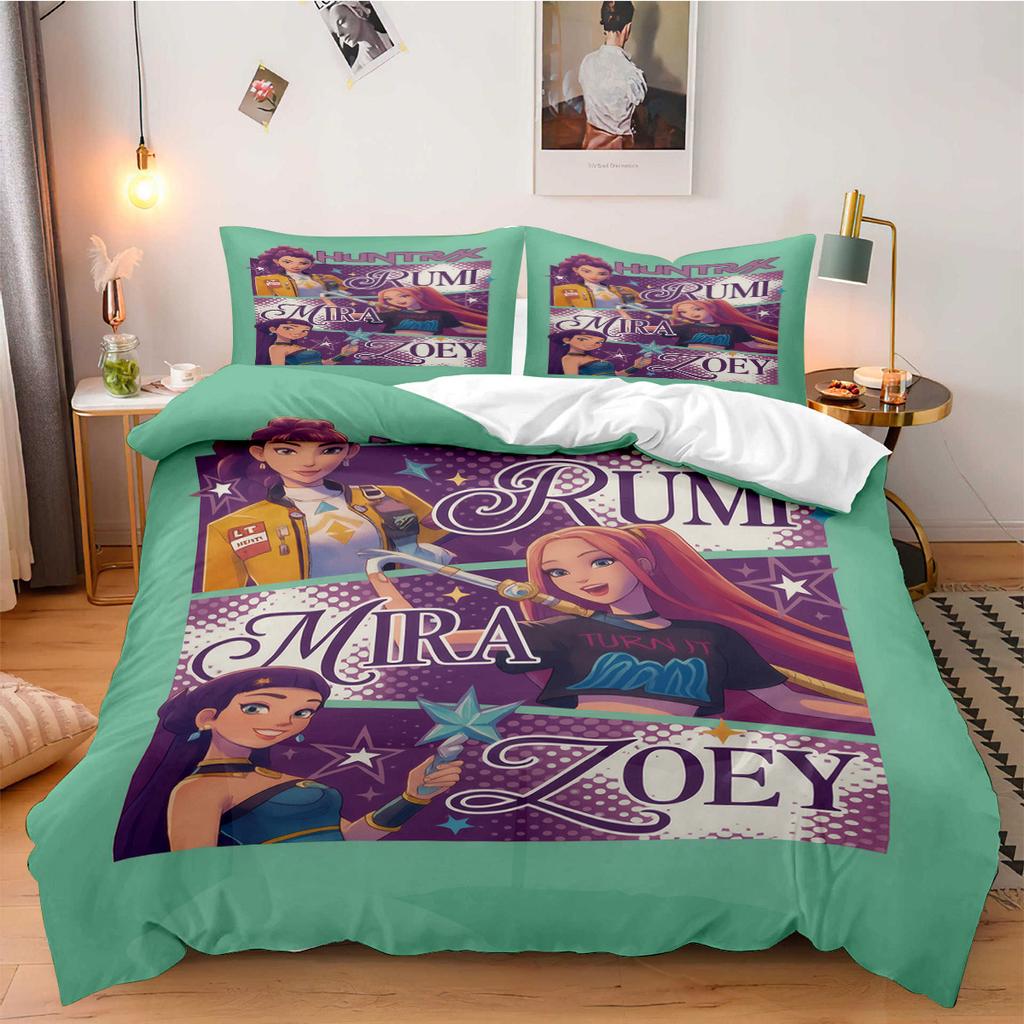 K-Pop Dämonenjäger Bettwäsche-Set für Fan-Kinder Maschinenwaschbar Langlebig King Queen Einzelgröße für K-Pop Mädchen Heim Schlafzimmer Dekor