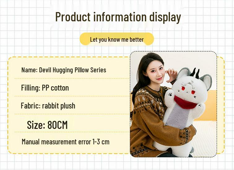Devil Cat Plush Cushion Doll - Cartoon Animal Sleeping Backrest for Girls