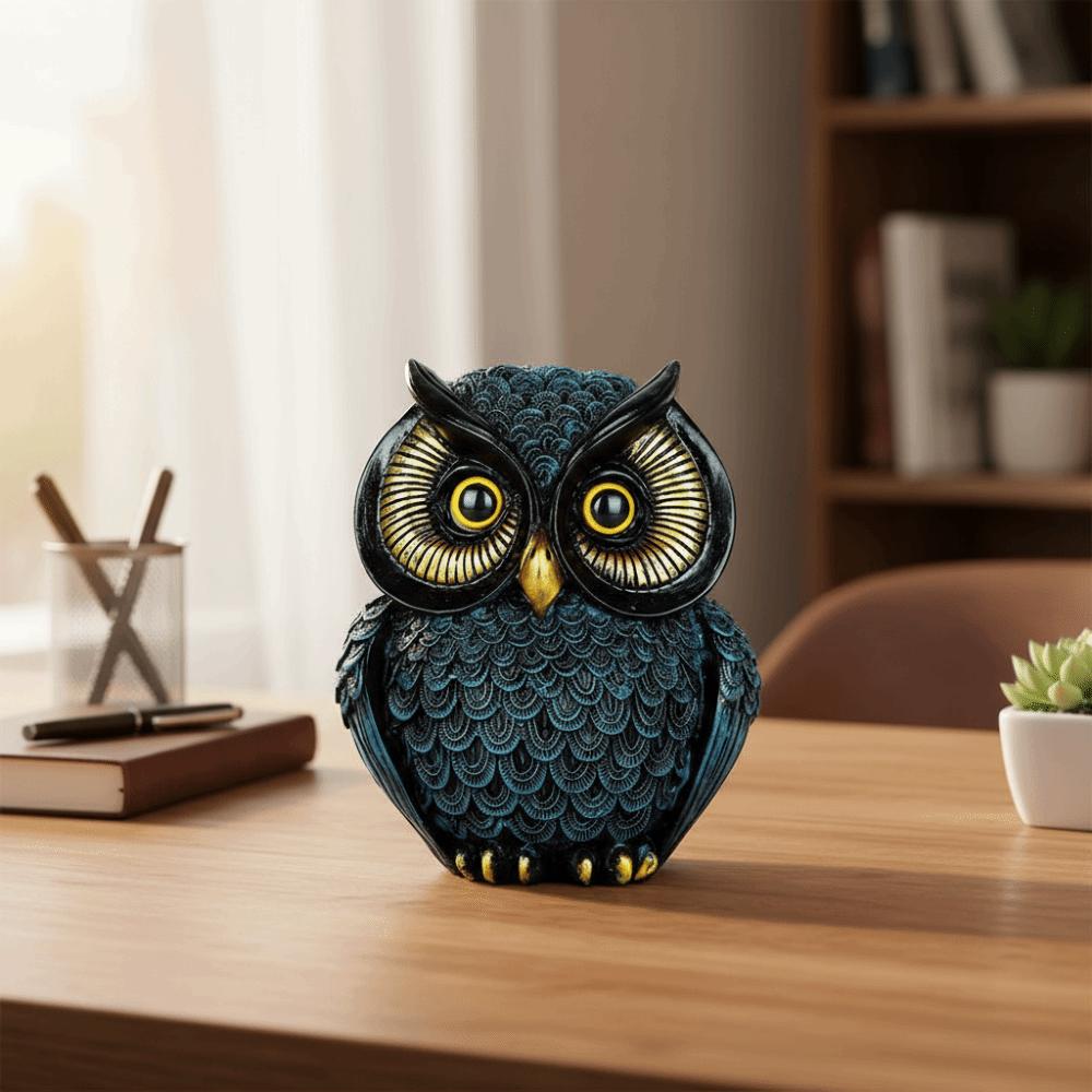 Vintage Uggleprydnad Handgjord Djurfigur Dekorativ Ugglestaty Skrivbord