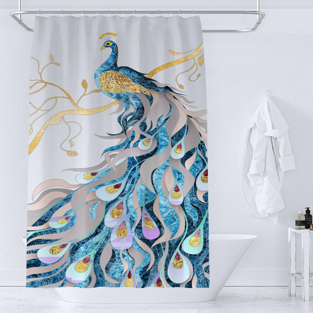Flower and Bird style Shower Curtain for Bathroom Peacocks Print Polyester Fabric Decorative Bath Curtain Washable Curtain