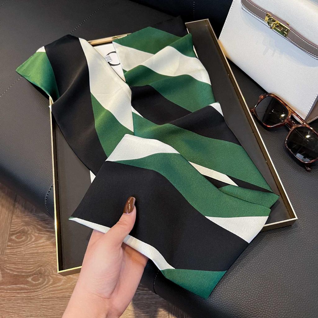 Long Silk Scarf Women's New Small Silk Scarf Printing Simulation Silk Tied Bag Streamer Explosion Sweet Little Scarf