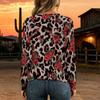Women Plus Size Crisscross V Neck Long Sleeve Top Retro Camouflage Print Casual Loose Blouse