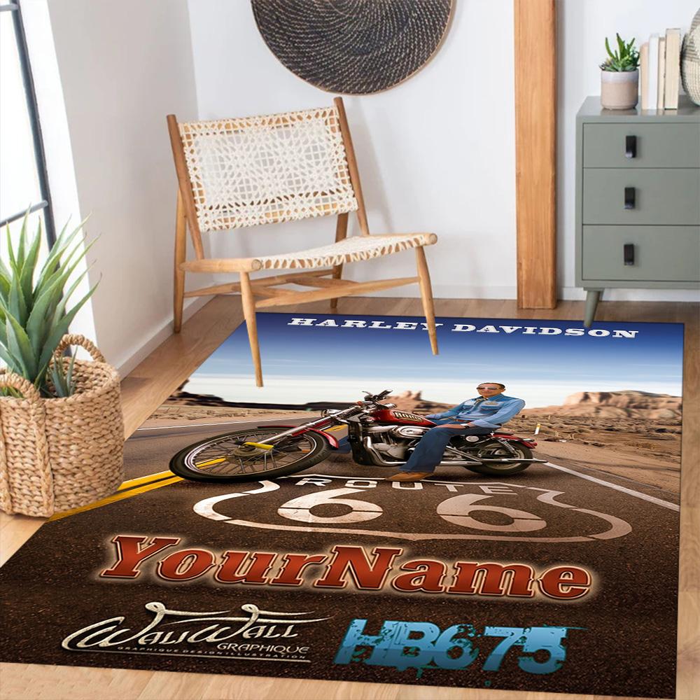 Harley-davidson Motorcycles Customized Name Floor Mat Perfect for Game Room Study room Balcony Foyer Antislip Carpet Anime Office Decor