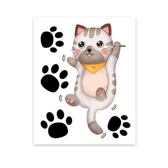 Kreslená nálepka na kočičí toaletu Odnímatelná samolepicí vodotěsná PVC Obývací pokoj Koupelna Nástěnné umění Kotě Paw Dekorace na víko toalety