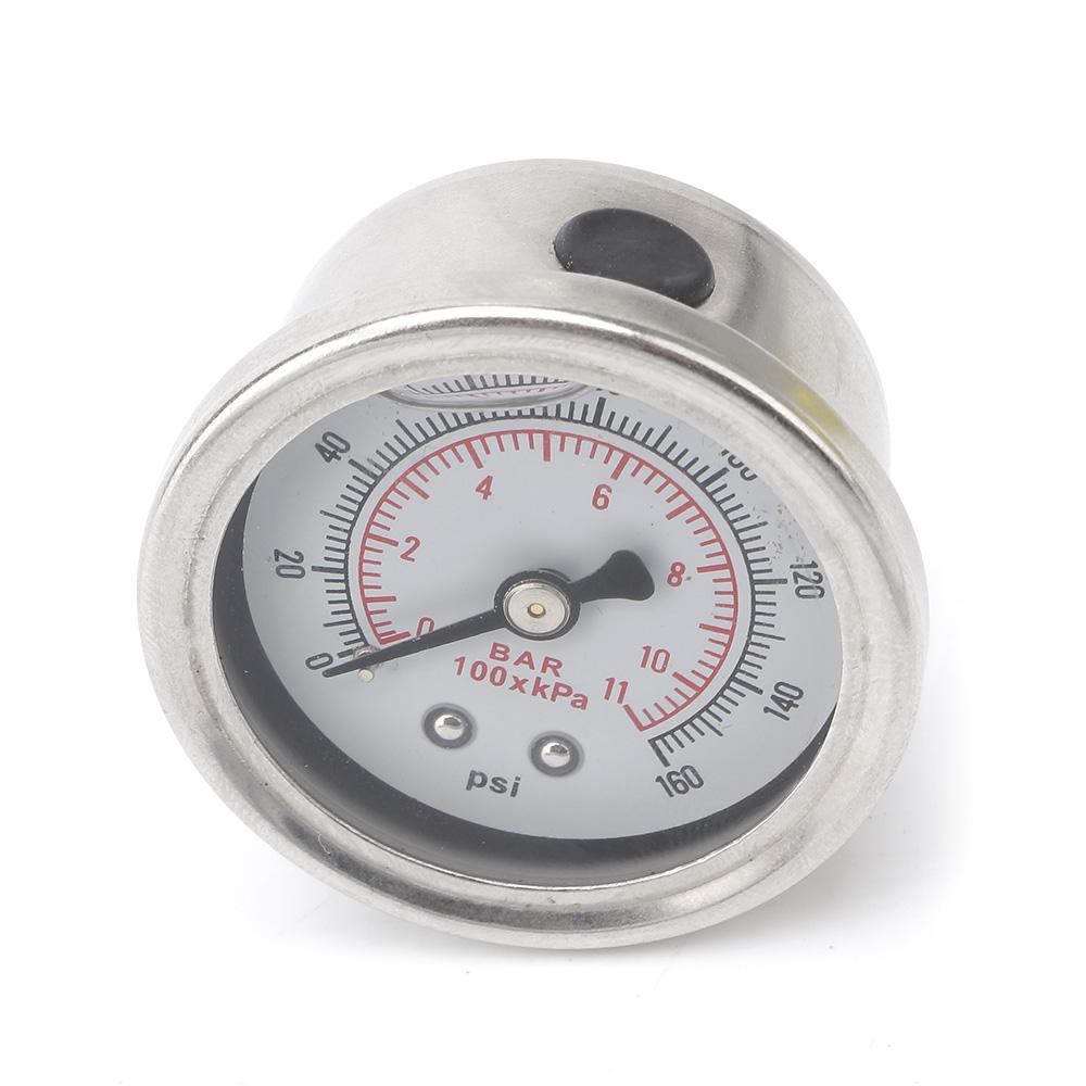 Fuel Pressure Gauge Liquid 0-160 Psi Oil Press Gauge Fuel Gauge White Face Universal 1/8 NPT
