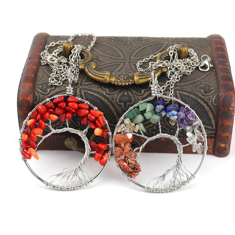 Amethyst Tree of Life Pendant with Colorful Stone Accent