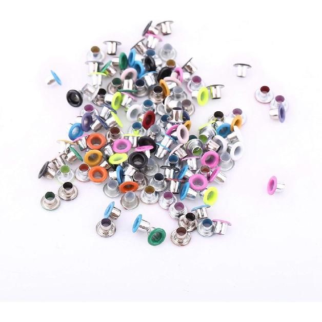 Metal Eyelets, 500Pcs Mixed Colors 3mm Round Scrapbooking Eyelets Grommet Kit, Grommet Eyelet Pliers Kit for Fabric, Tarps, Leather, Belt with