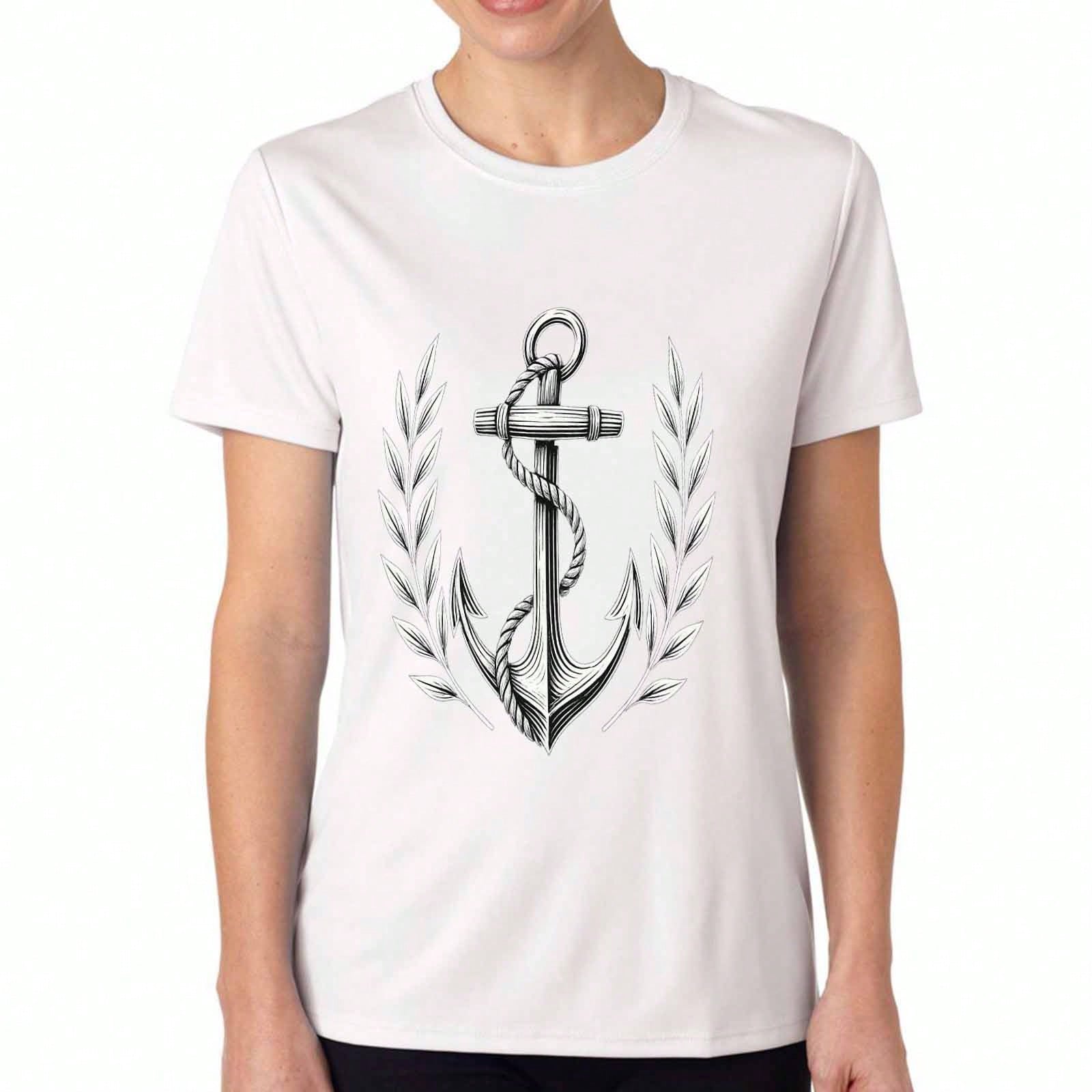 Anchor Laurel unisex s Cotton T Shirt, Premium Cotton Graphic, Durable And Comfortable, Casual Fashion, Nautical Anchor And Laurel Artwork Tee, Stylis S разноцветный