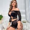 Hot Sexy Lingerie Diamond Fishnet Exotic Lingerie Mini Dress Set Women Rhinestone Open Crotch Mesh Body Tights