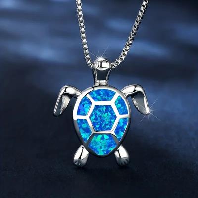 Acero Joyería Divertida Colgante Animal Tortuga Marina Femenino Cristal Azul Joyería de Boda Charms Collar Para Mujeres Accesorios de Cadena para el Cuello