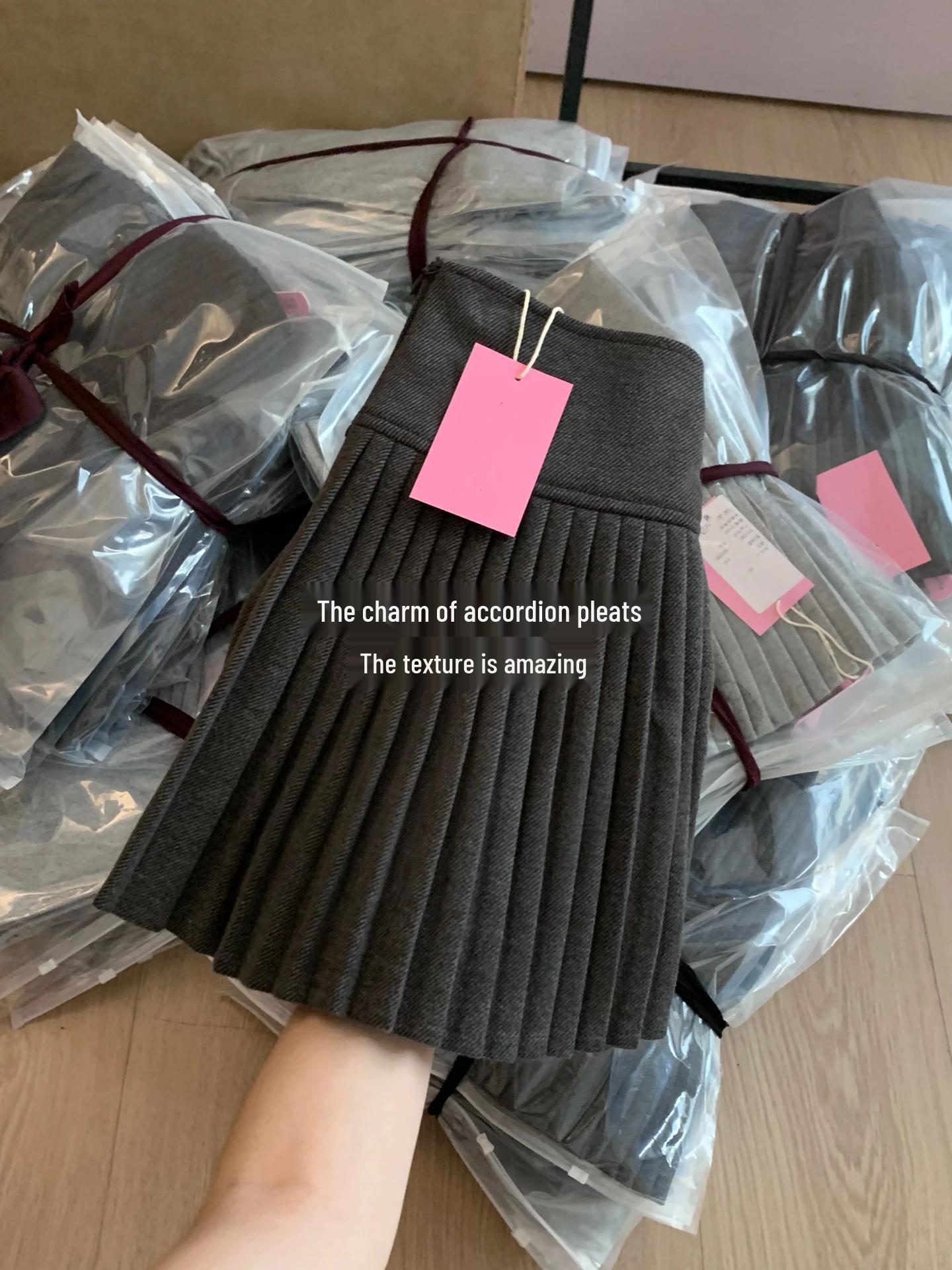 

Plus Size Women s High Waist A-Line Grey Wool Blend Pleated Short Skirt for Spring/Autumn S
