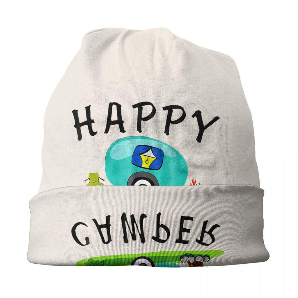 Happy Camping Trailer Camper Skullies Beanies Caps für Unisex Frauen Unisex Street Winter Warme Strickmütze Erwachsene Motorhaube Hüte