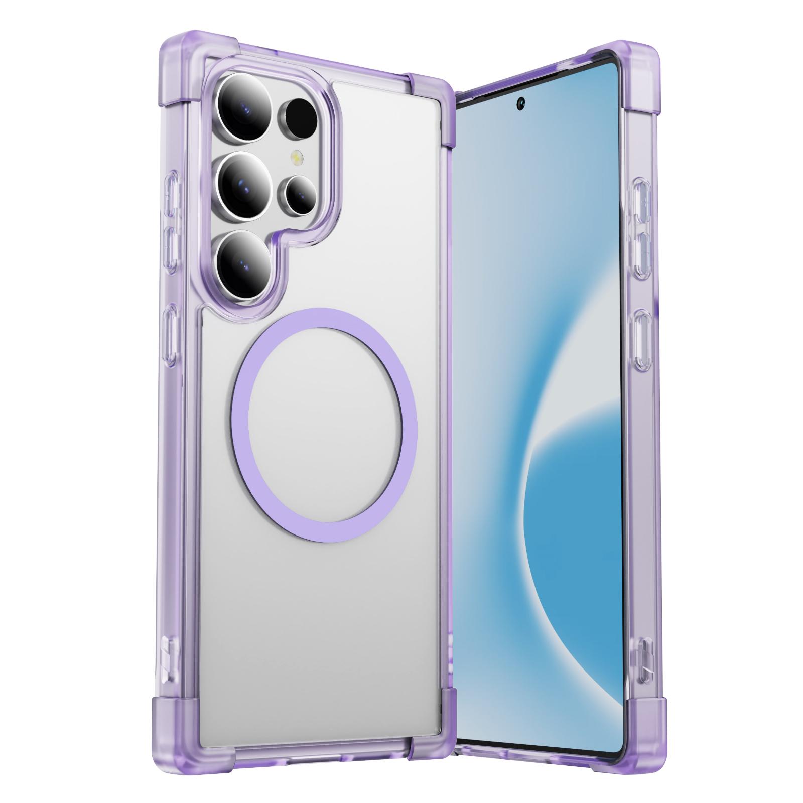 

For Samsung Galaxy S24 Ultra Case Compatible with MagSafe Reinforced Corners TPU+Acrylic Back Cover Transparent Purple