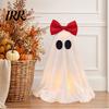 Cute Ghost Halloween Ornament LED Decoration, Pink Bow Tabletop Ornament, Soft Decoration Fabric Haunted House Decor with Warm Glow for Home Flexible