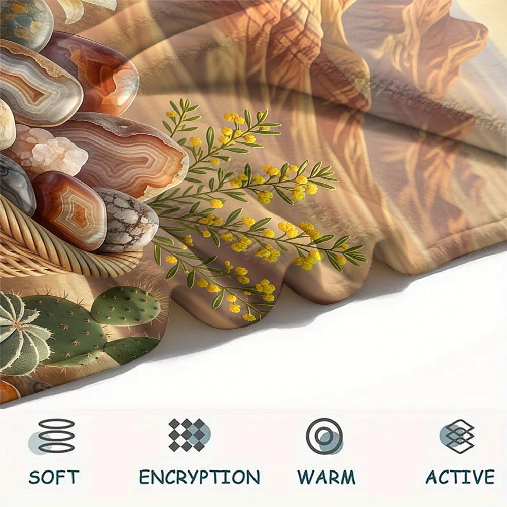 1PC Desert Mountain Print FlAannel Blanket, High Quality Comfortable for All Seasons, Home Decor, Warmth and Comfort