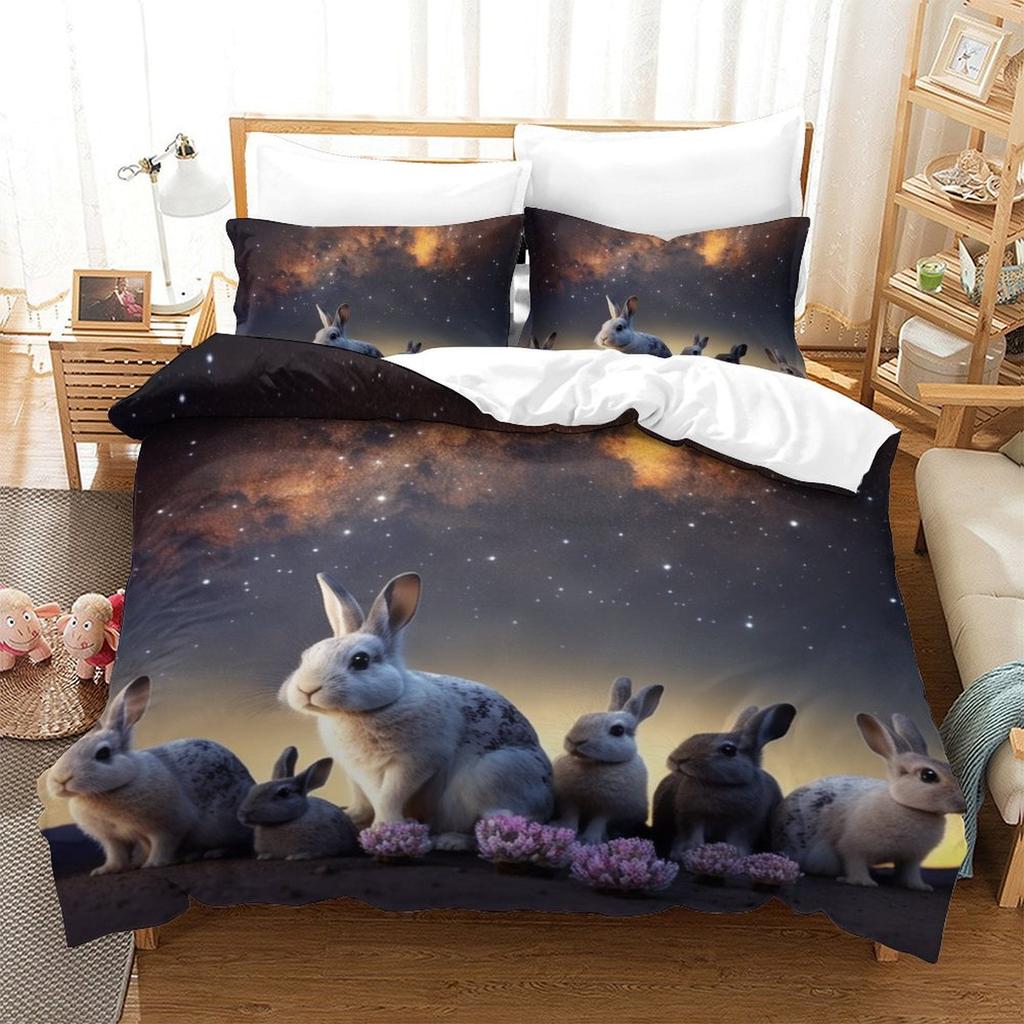 Comforter Whimsical Rabbit Adorable Pink Bedding With Flowers Heart Motif For Rooms Suitable Children Kids And Adults