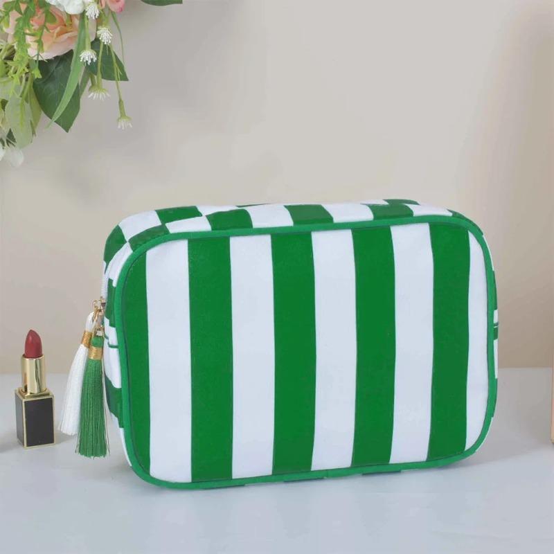Large Striped Wash Cosmetic Bag for Women Tassel Zipper Makeup Bag Large Capacity Toiletry Storage Organizer Pouch Bags